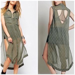 Free People Green Mercer Street Maxi Blouse Tunic, Size S